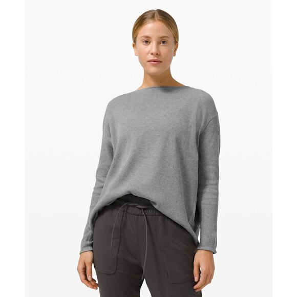Lululemon Back in Action Long Sleeve Waffle Heathered Grey Women's Blouse Top - Picture 5 of 6